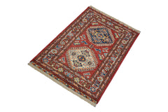 Afghan Super Kazak Rug, 59 x 91 cm (SKU: SKZK-2010)