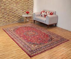 Hand Knotted Vintage Mashad Persian Rug, 198 x 295 cm (Clearance)