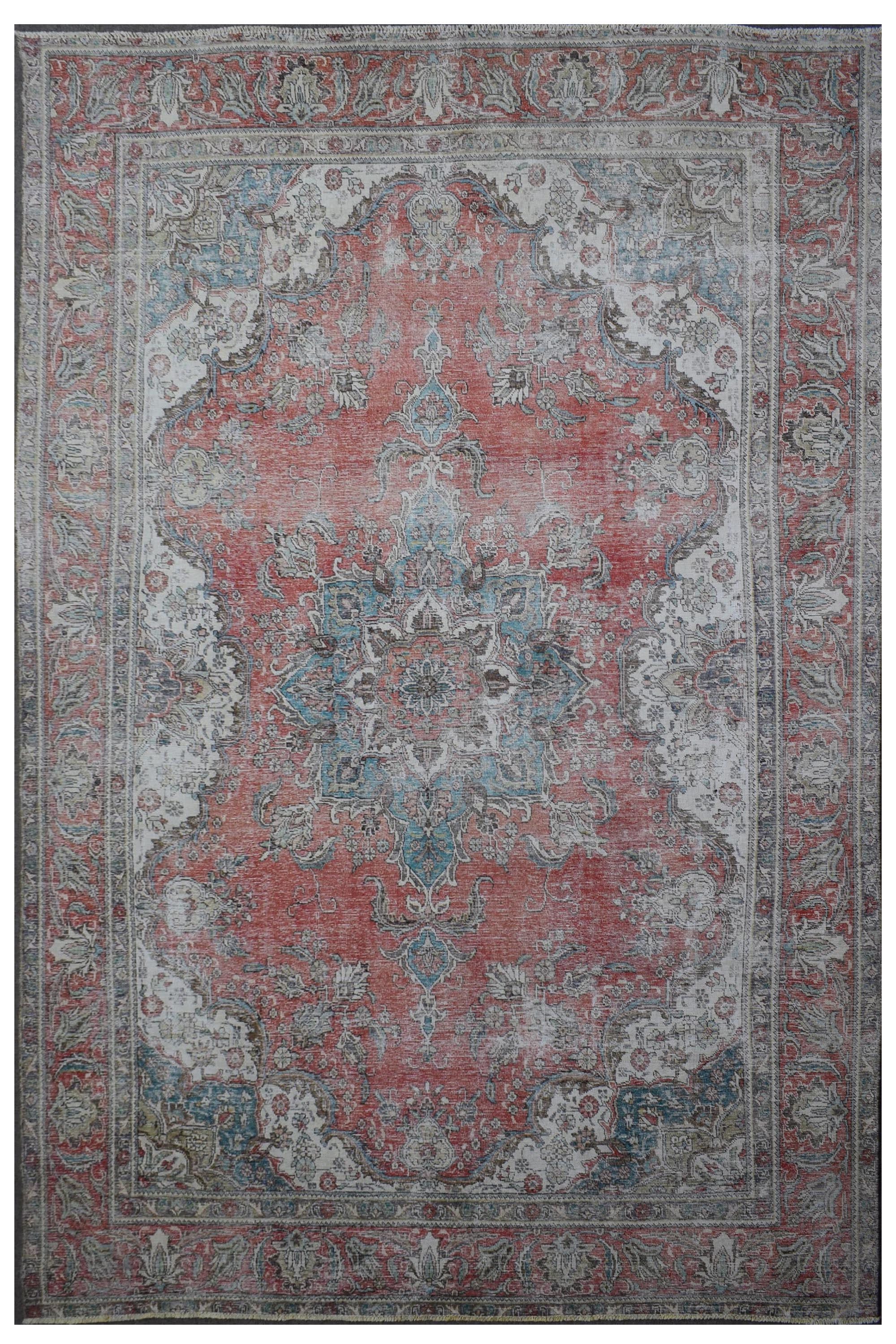 DISTRESSED Hand Knotted Vintage Persian Rug,  292 x 385 cm (Clearance)