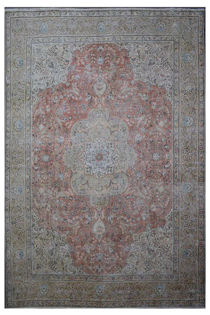 DISTRESSED Hand Knotted Vintage Persian Rug, 305 x 383 cm (Clearance)