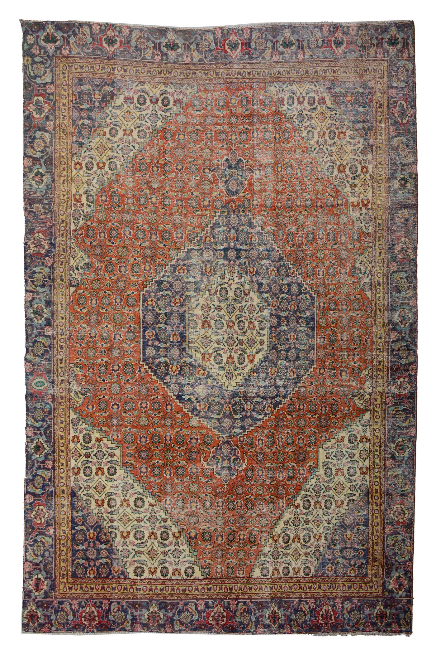 Vintage Distressed Persian Rug – Cerulean Frame