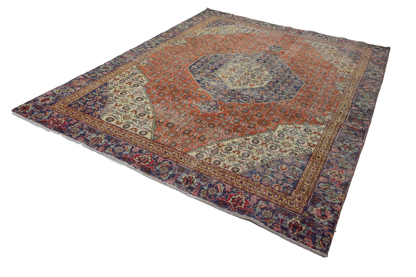 Vintage Distressed Persian Rug – Cerulean Frame