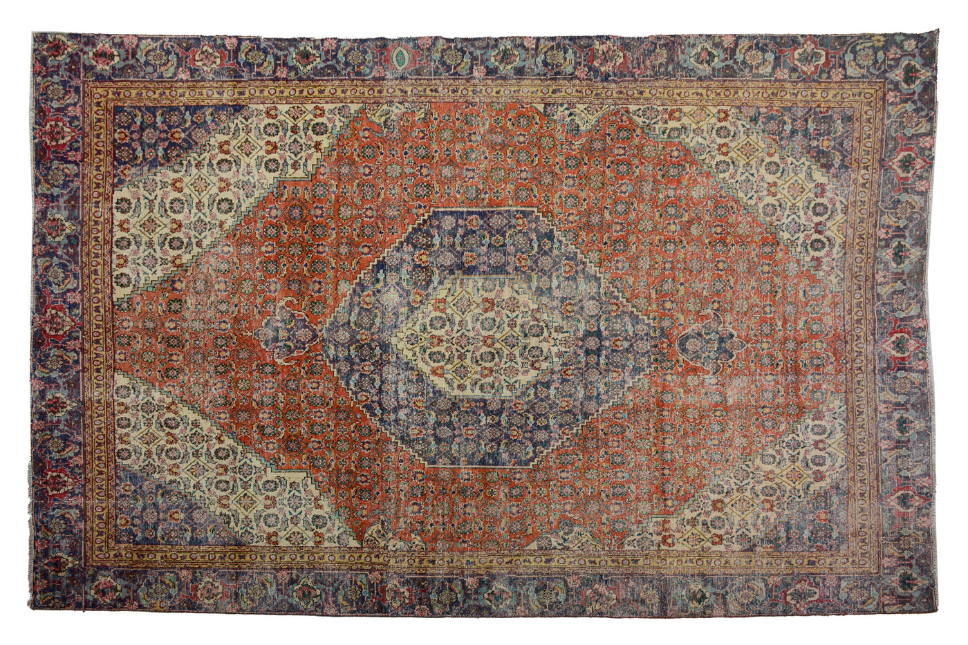 Vintage Distressed Persian Rug – Cerulean Frame