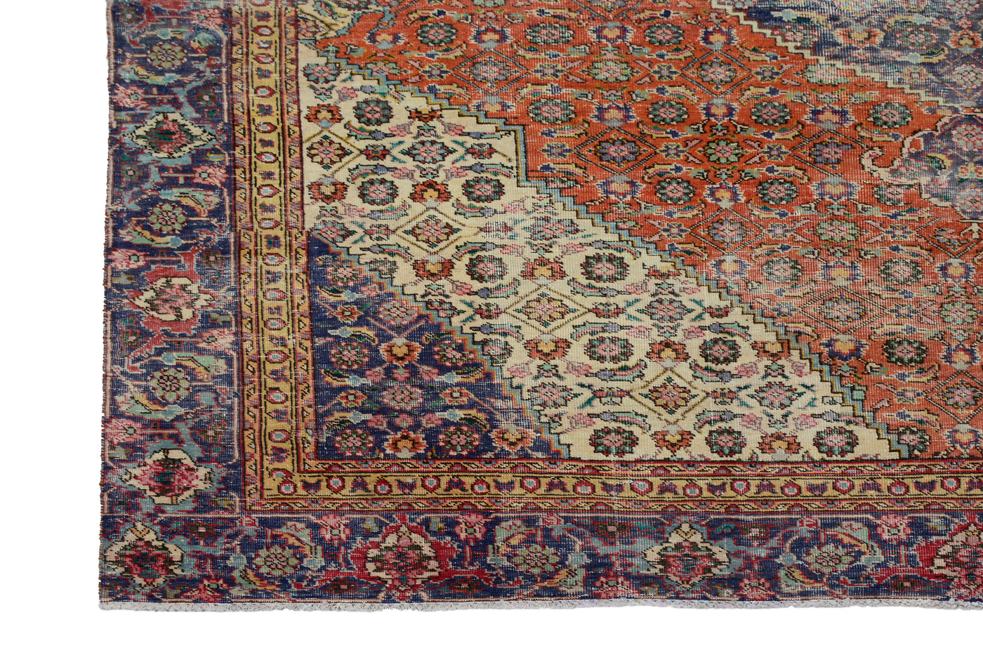 Vintage Distressed Persian Rug – Cerulean Frame