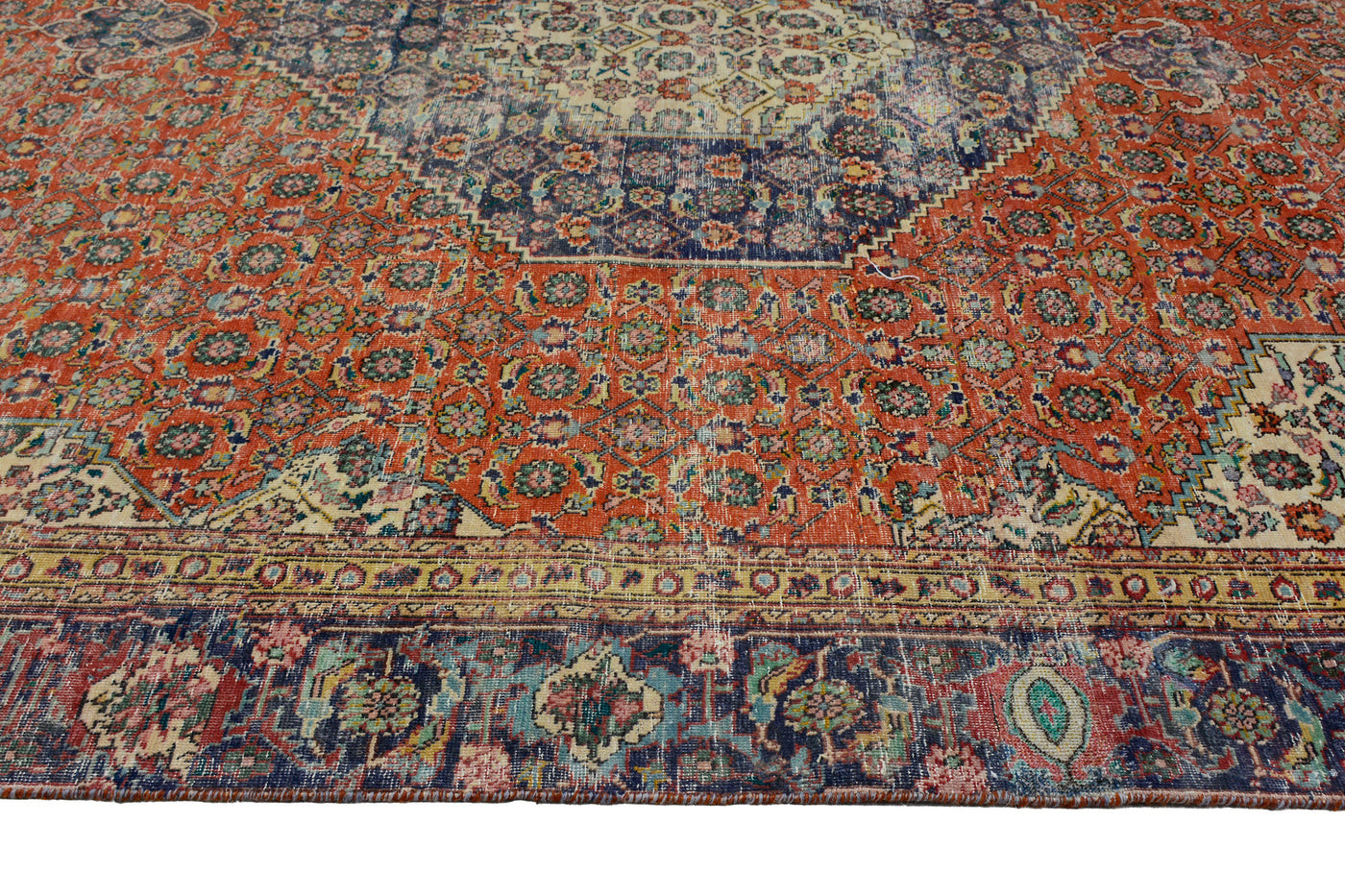 Vintage Distressed Persian Rug – Cerulean Frame