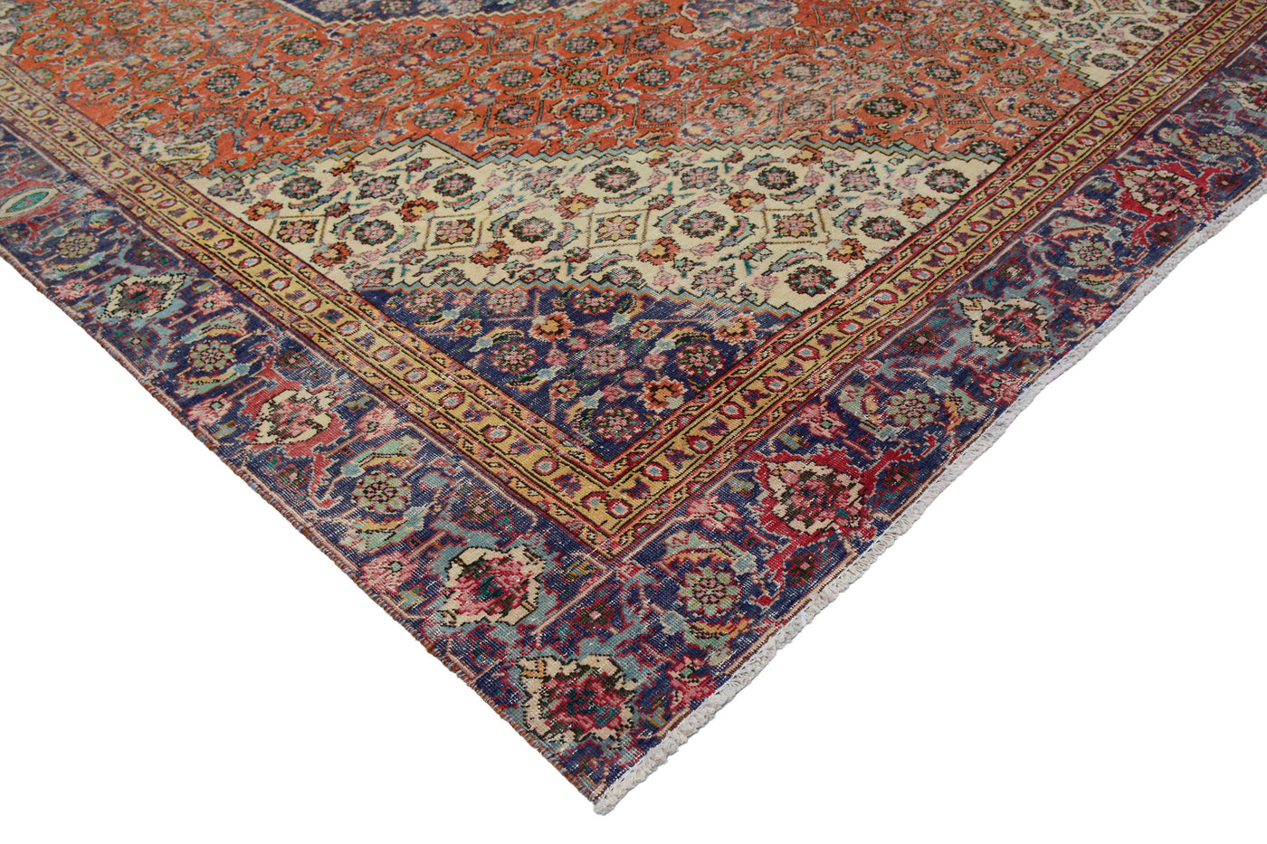 Vintage Distressed Persian Rug – Cerulean Frame