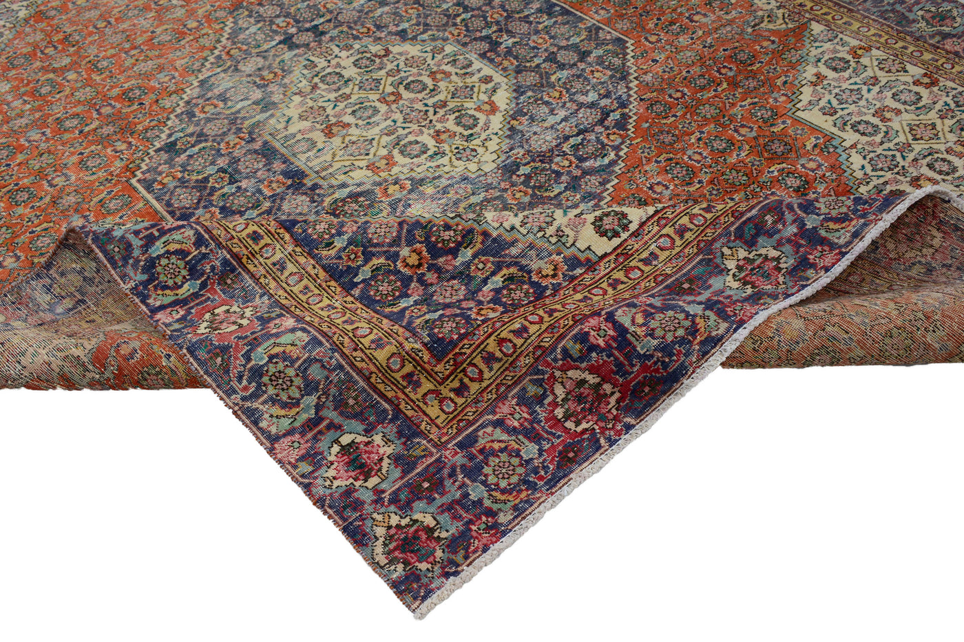 Vintage Distressed Persian Rug – Cerulean Frame