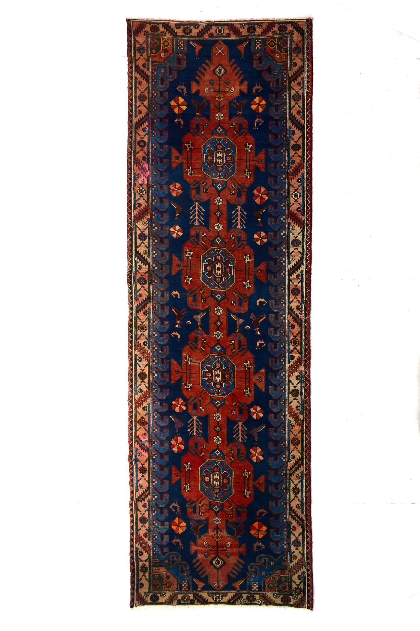 Vintage Shiraz Persian Runner – Azure Triptych