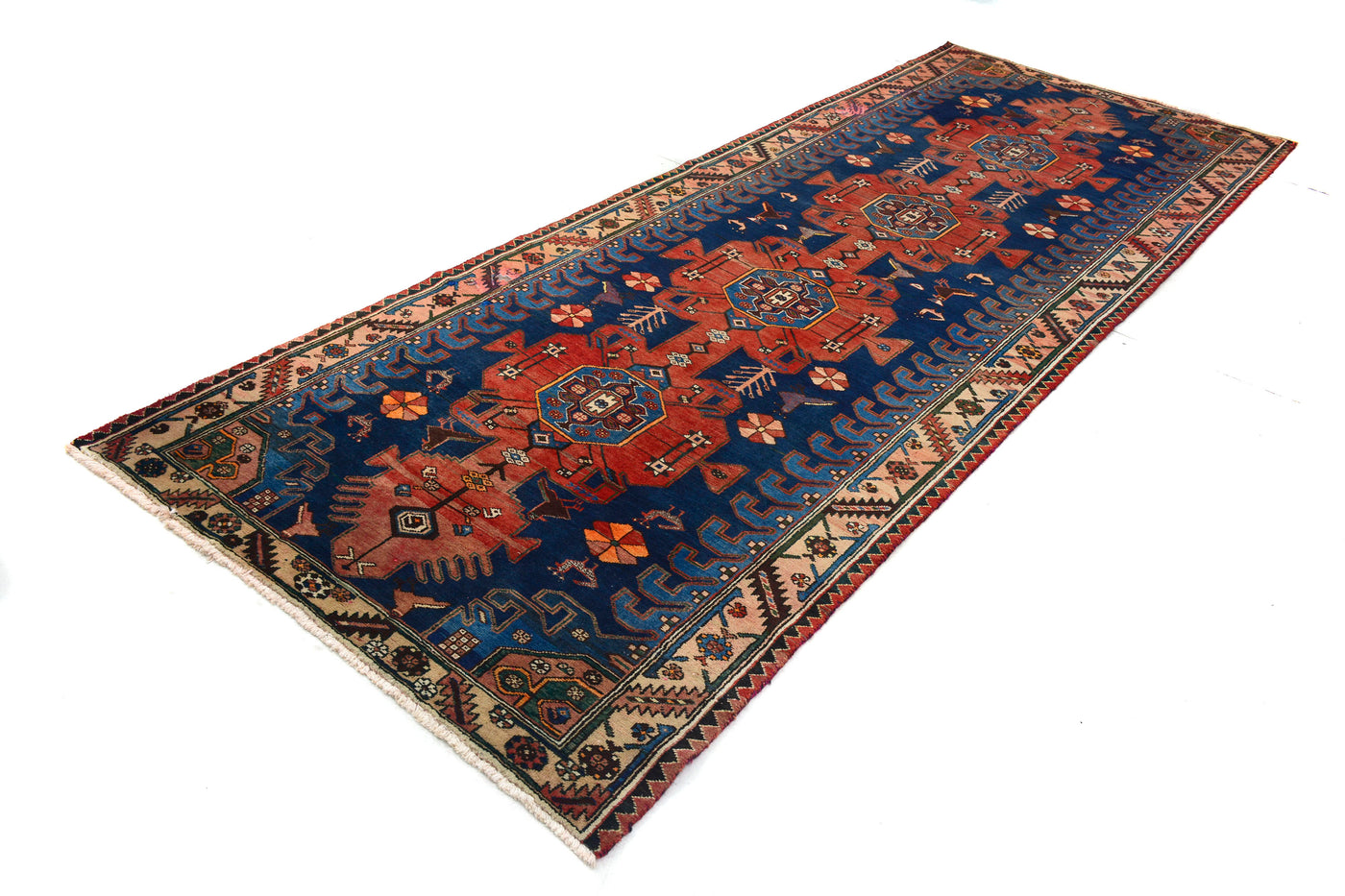 Vintage Shiraz Persian Runner – Azure Triptych