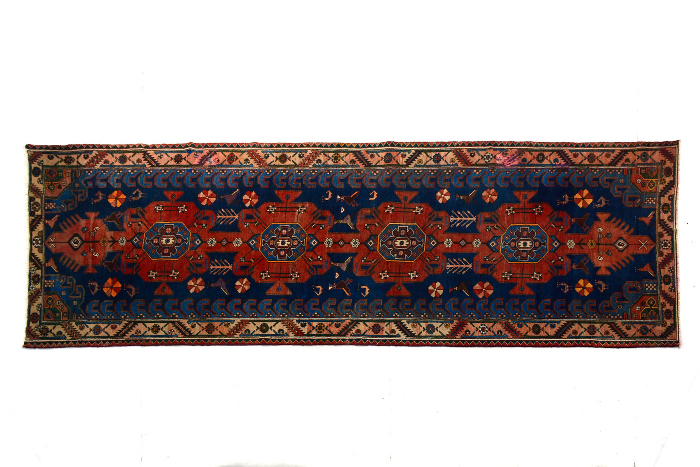 Vintage Shiraz Persian Runner – Azure Triptych