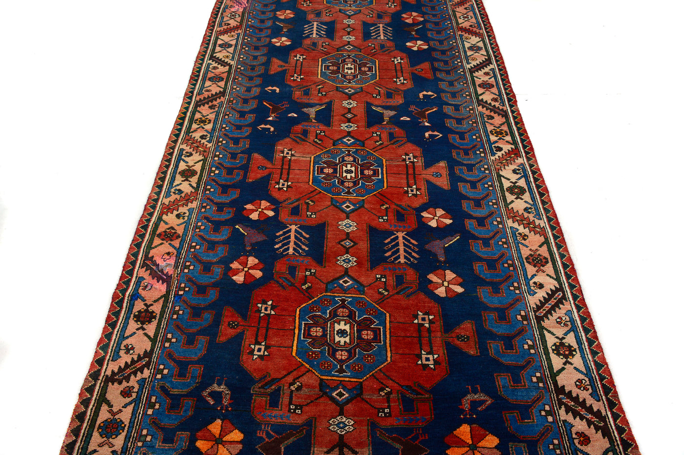 Vintage Shiraz Persian Runner – Azure Triptych