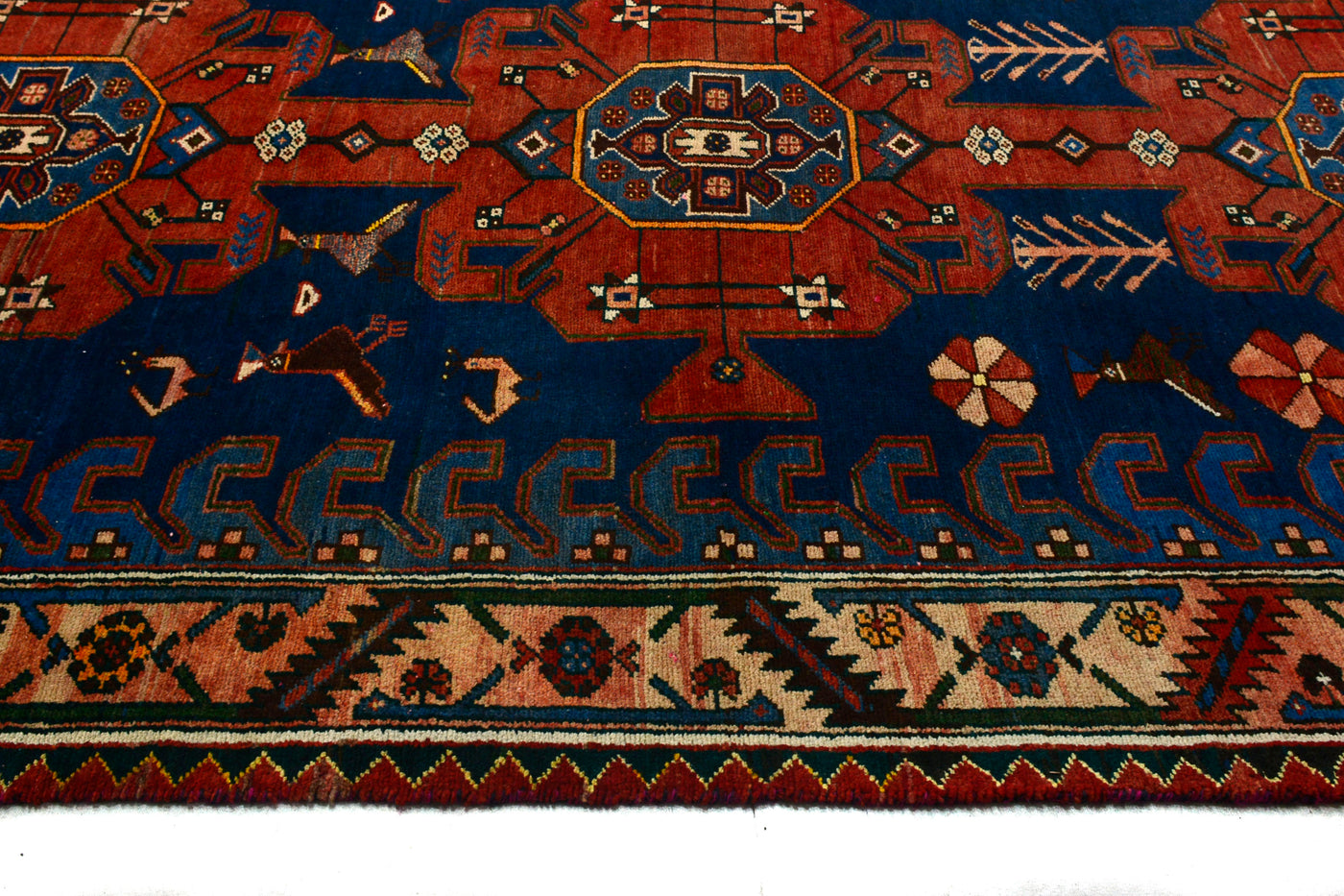 Vintage Shiraz Persian Runner – Azure Triptych