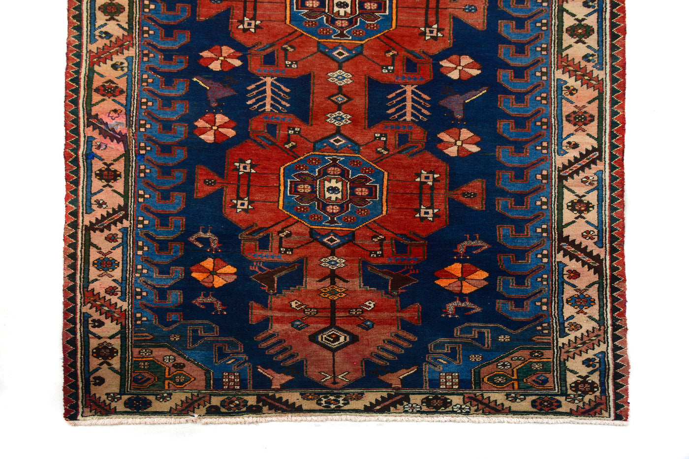 Vintage Shiraz Persian Runner – Azure Triptych