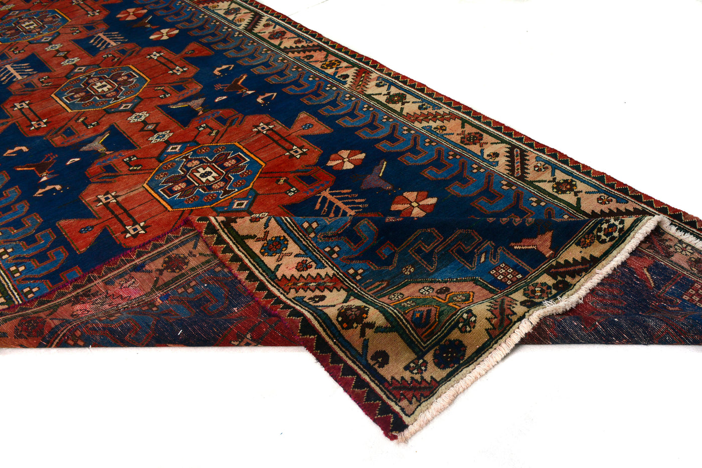 Vintage Shiraz Persian Runner – Azure Triptych