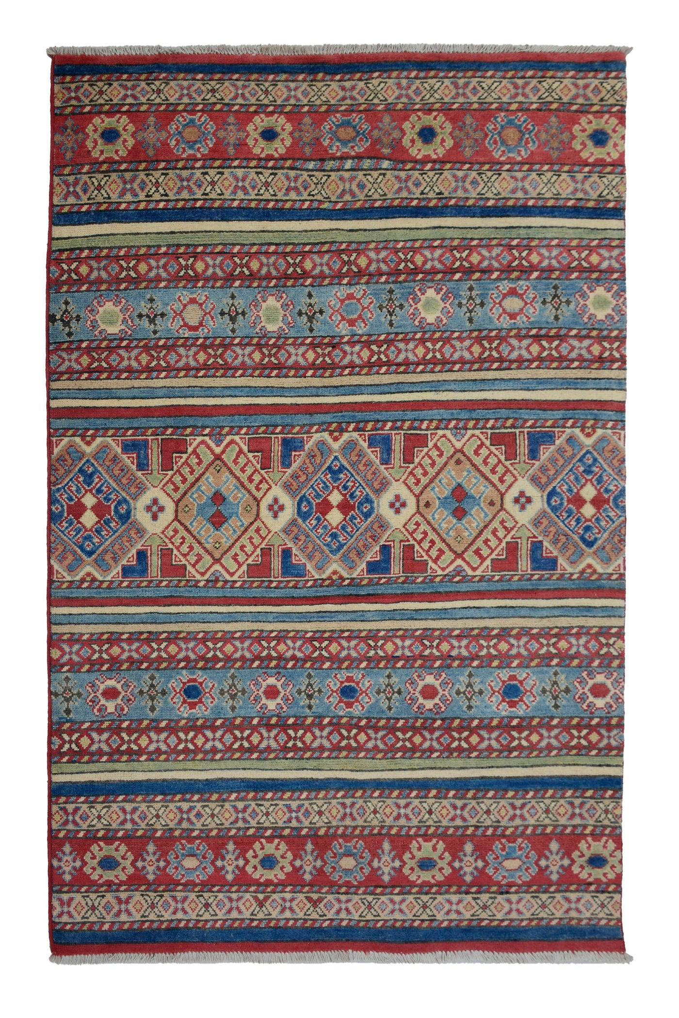 Kazak Afghan Rug – Teal Rhythm