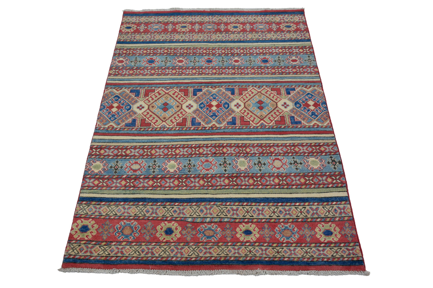 Kazak Afghan Rug – Teal Rhythm
