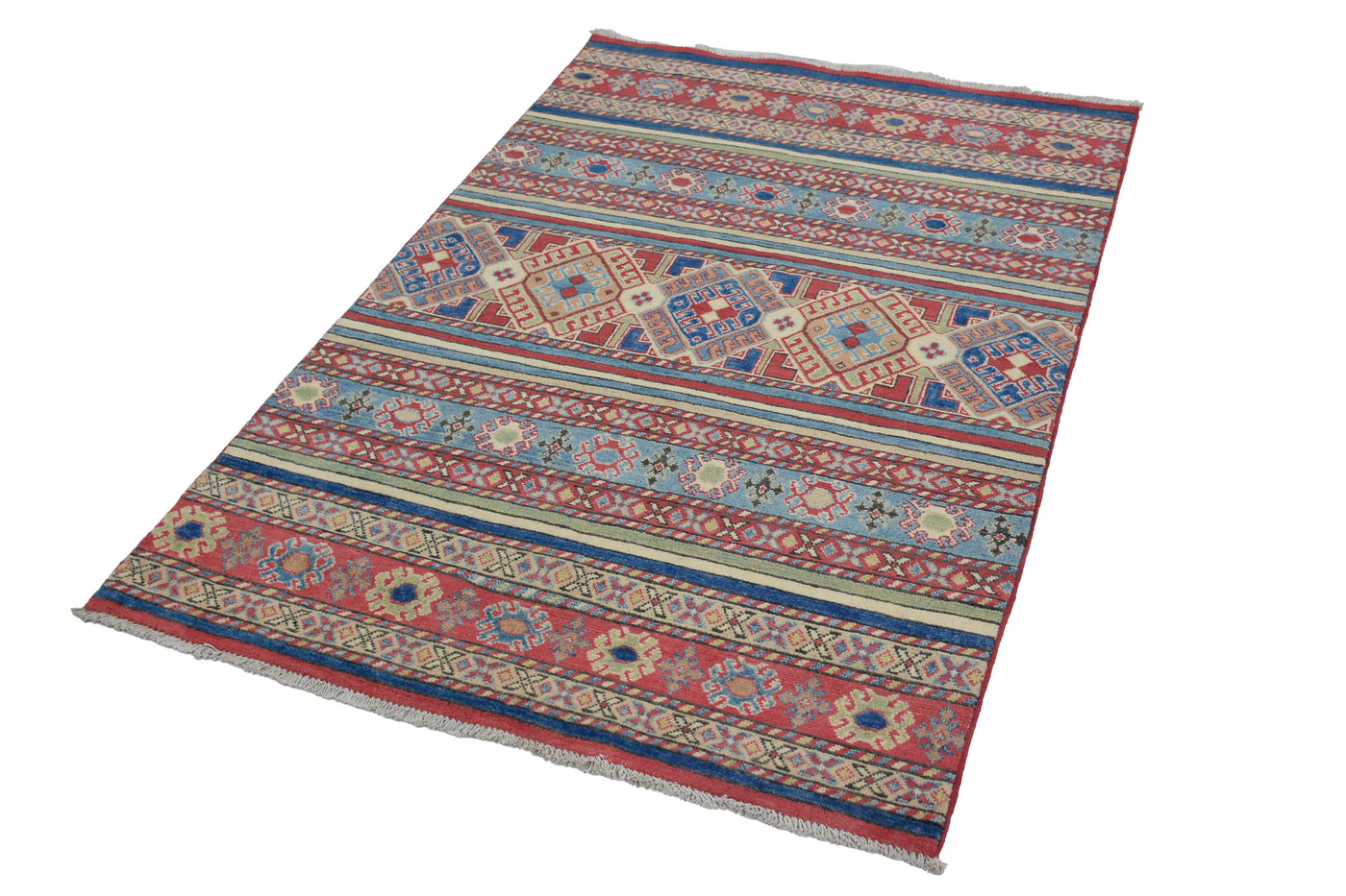 Kazak Afghan Rug – Teal Rhythm