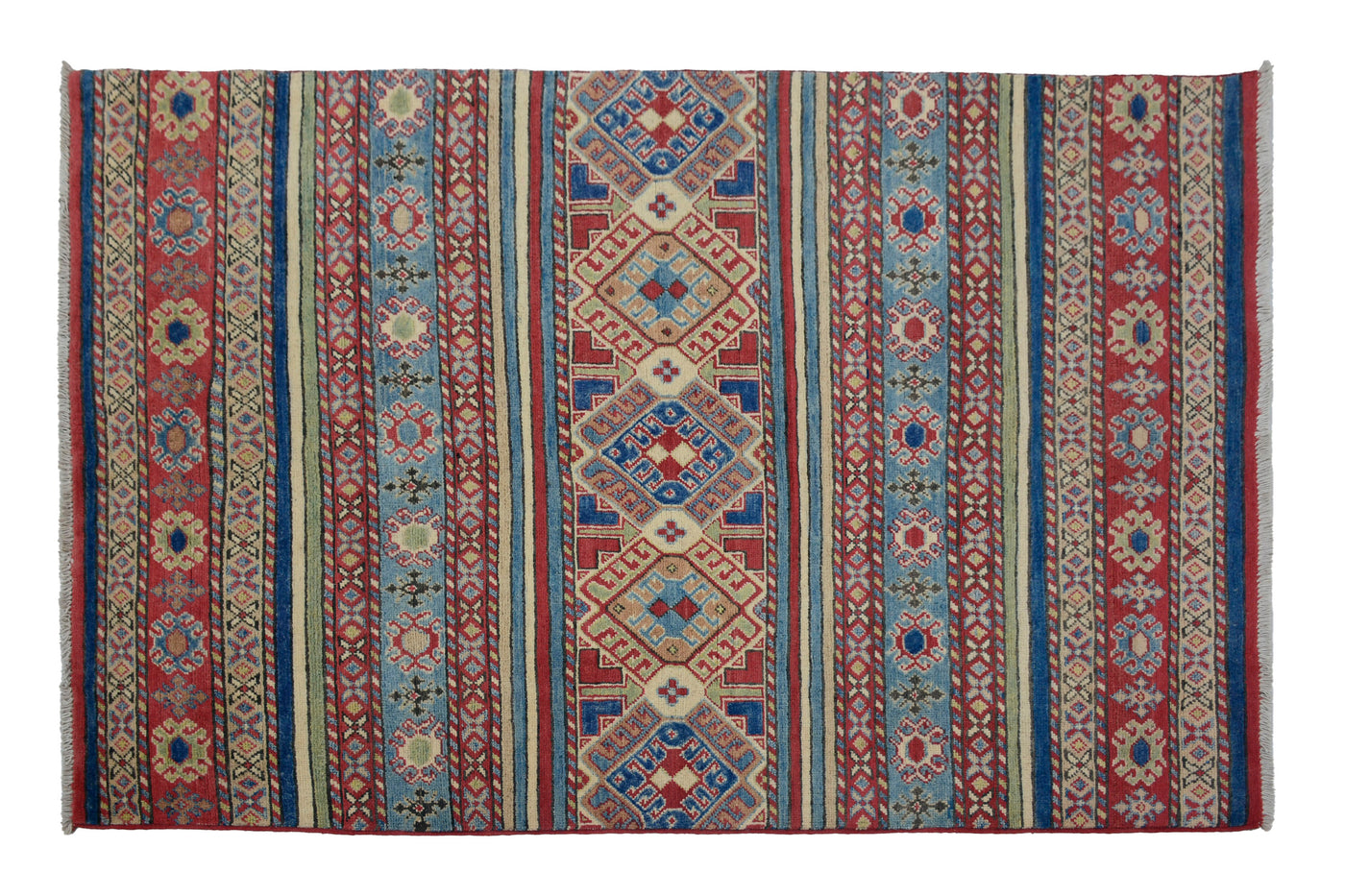 Kazak Afghan Rug – Teal Rhythm