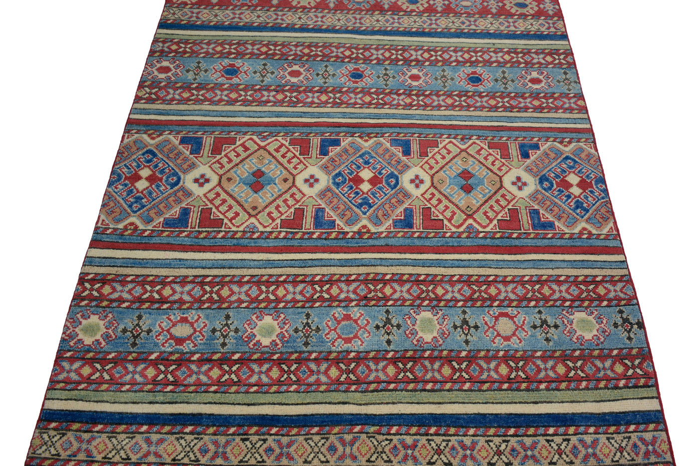 Kazak Afghan Rug – Teal Rhythm