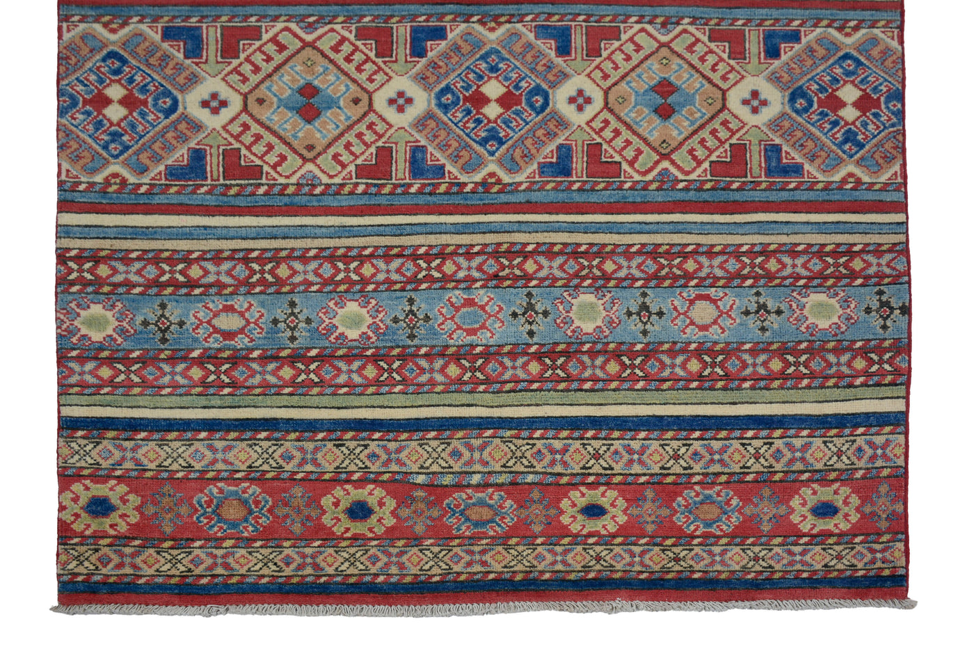Kazak Afghan Rug – Teal Rhythm