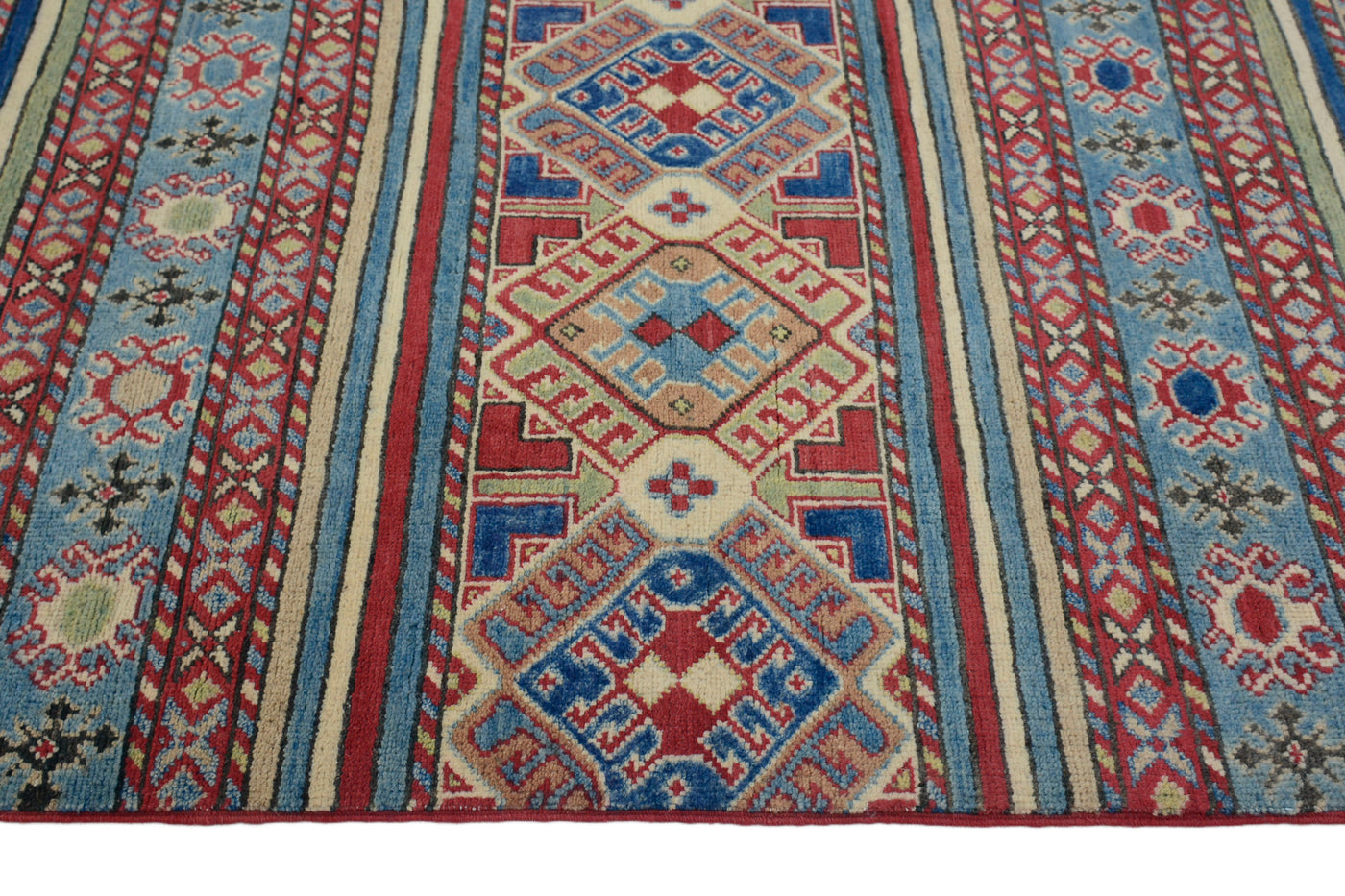 Kazak Afghan Rug – Teal Rhythm
