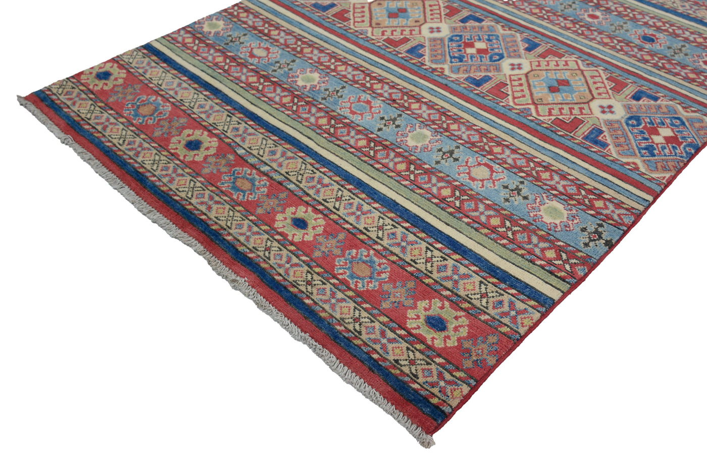 Kazak Afghan Rug – Teal Rhythm