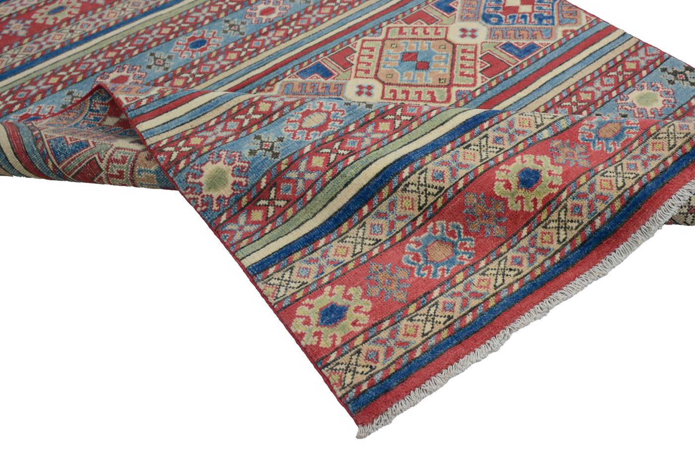 Kazak Afghan Rug – Teal Rhythm