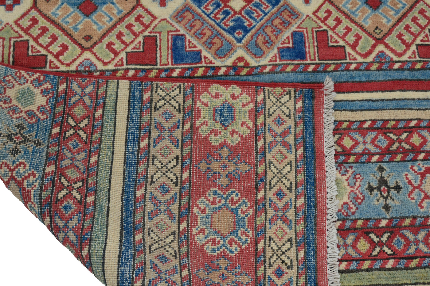 Kazak Afghan Rug – Teal Rhythm