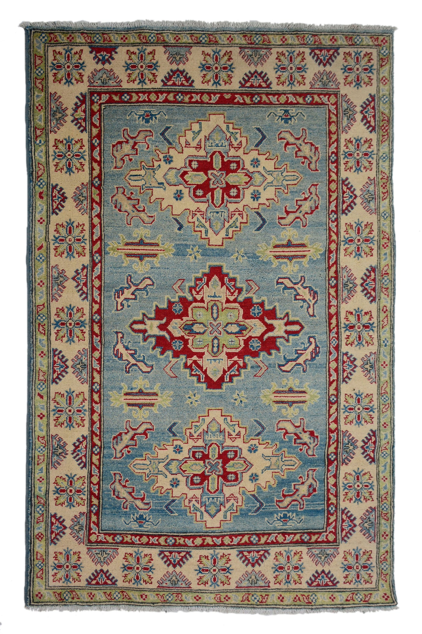 Kazak Afghan Rug – Cerulean Lattice