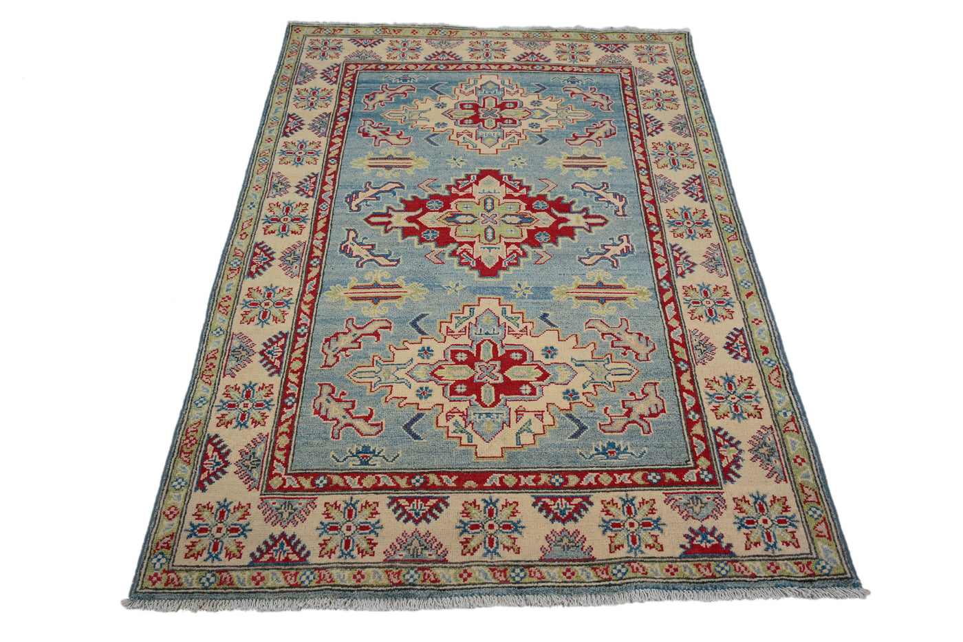 Kazak Afghan Rug – Cerulean Lattice