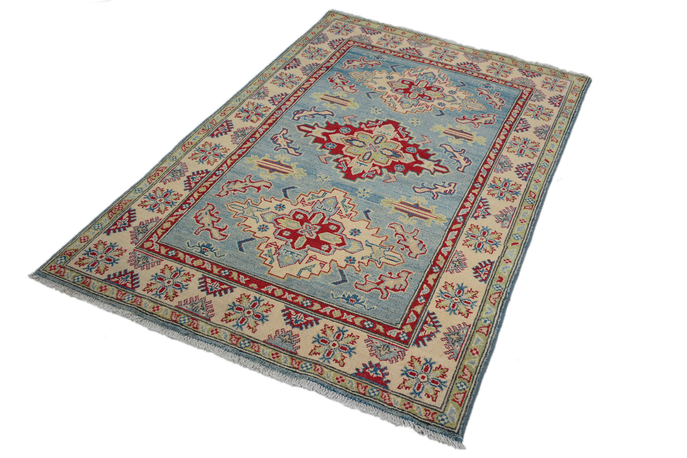 Kazak Afghan Rug – Cerulean Lattice