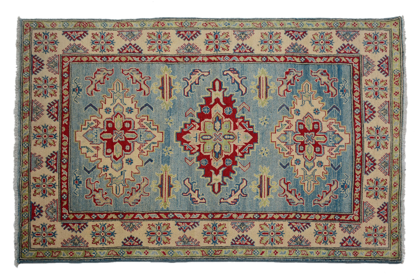 Kazak Afghan Rug – Cerulean Lattice
