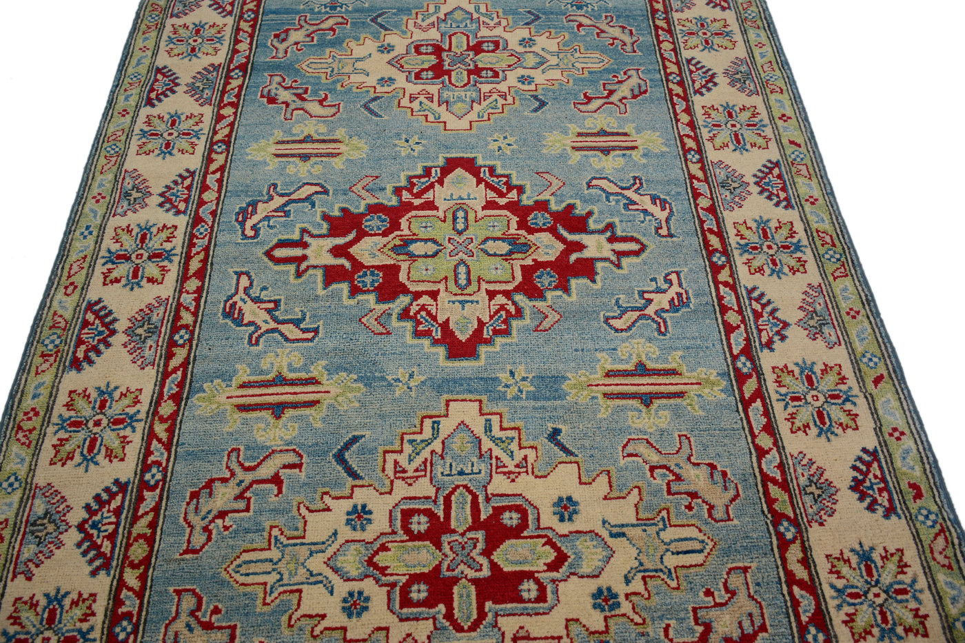 Kazak Afghan Rug – Cerulean Lattice