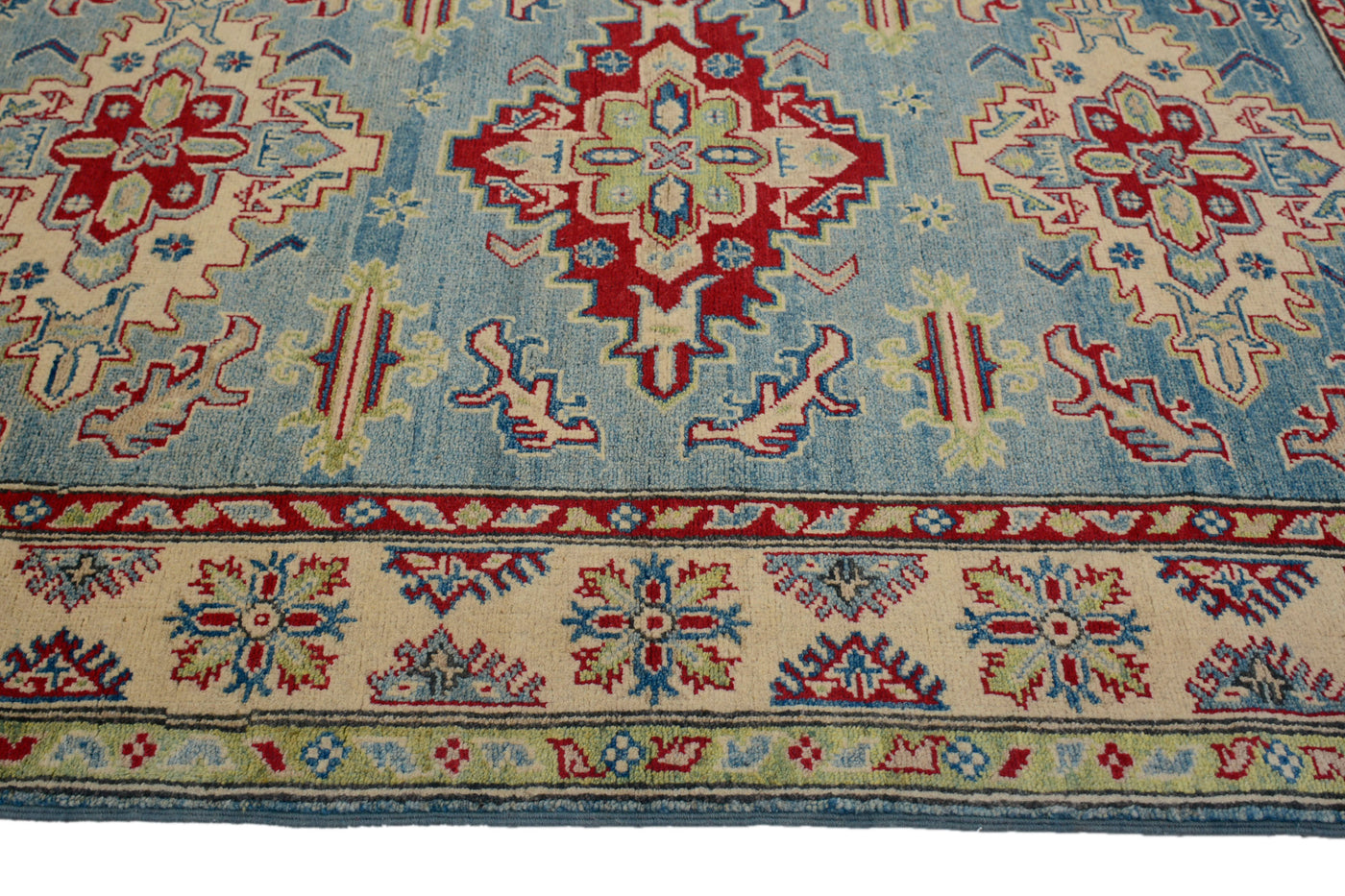 Kazak Afghan Rug – Cerulean Lattice