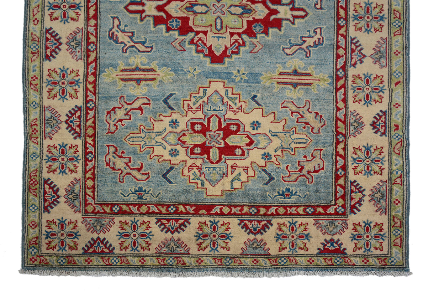 Kazak Afghan Rug – Cerulean Lattice
