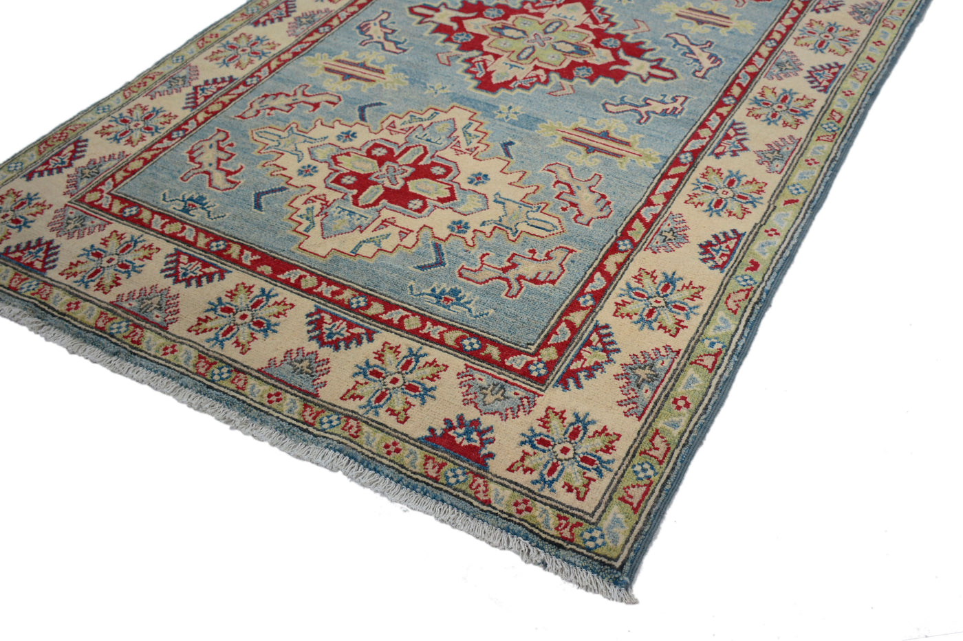 Kazak Afghan Rug – Cerulean Lattice