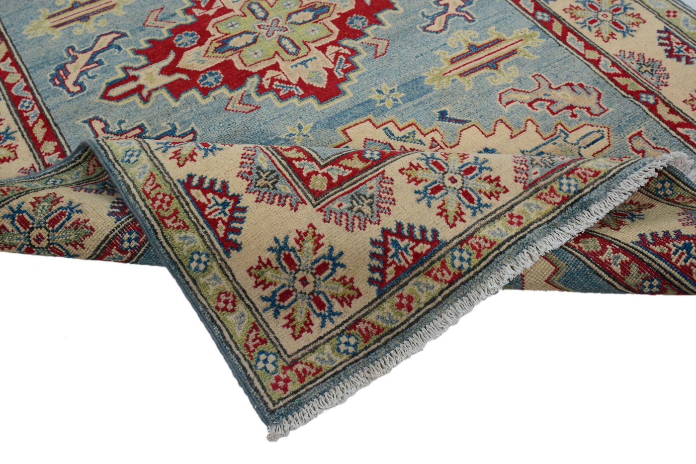 Kazak Afghan Rug – Cerulean Lattice