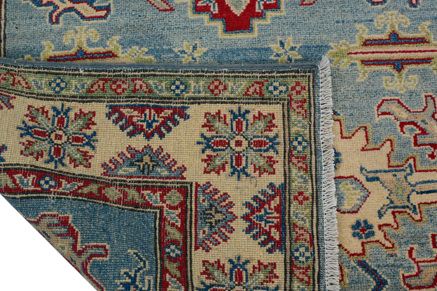 Kazak Afghan Rug – Cerulean Lattice