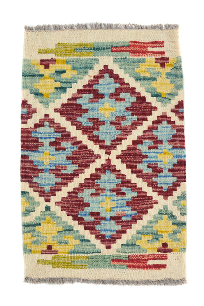 Mini Afghan Kilim Mat – Cobalt Mosaic