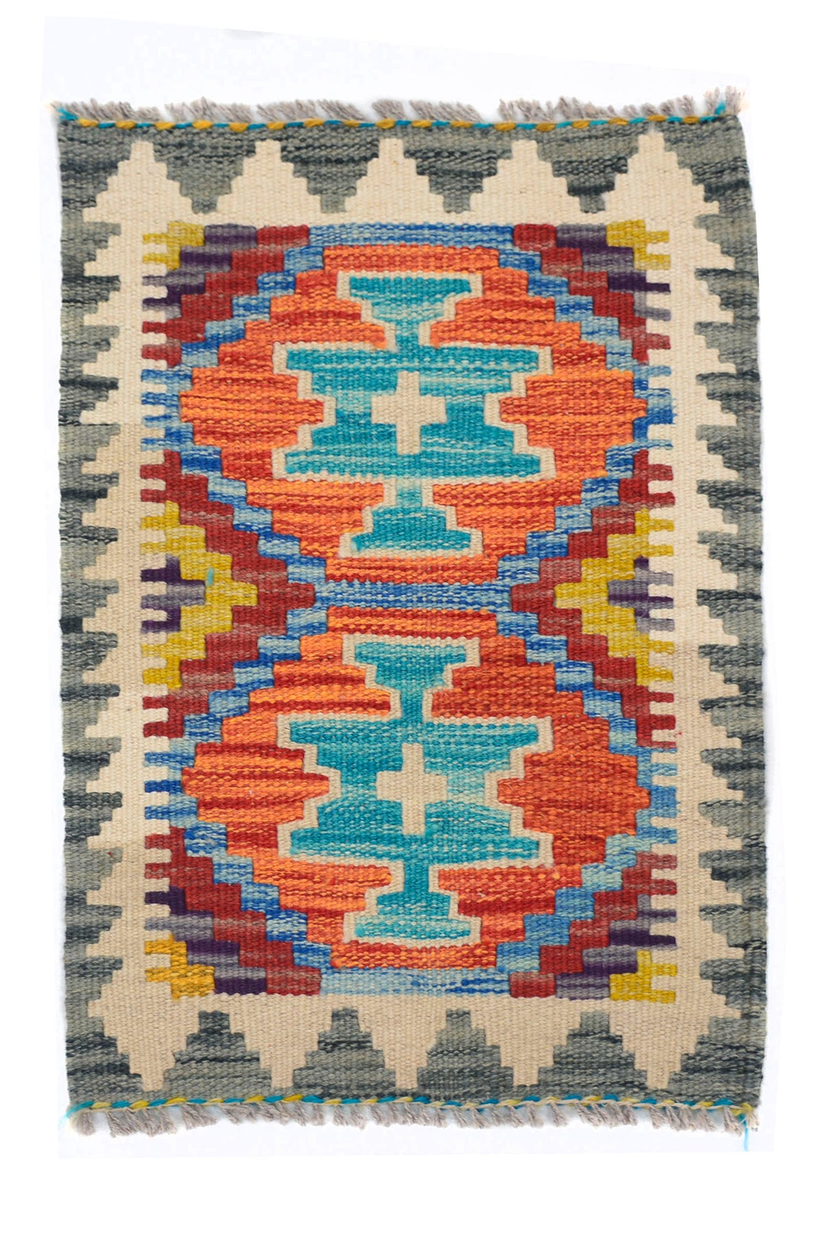 Mini Afghan Kilim Mat – Cobalt Diamond
