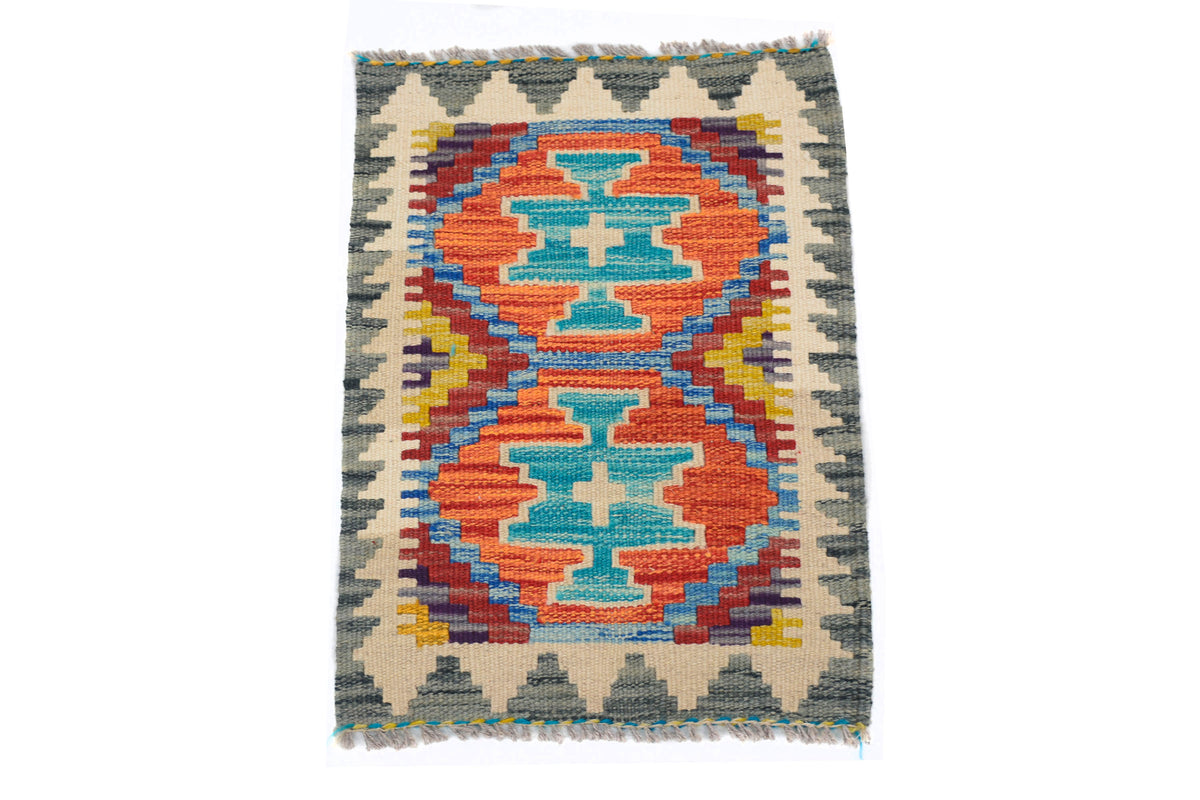 Mini Afghan Kilim Mat – Cobalt Diamond