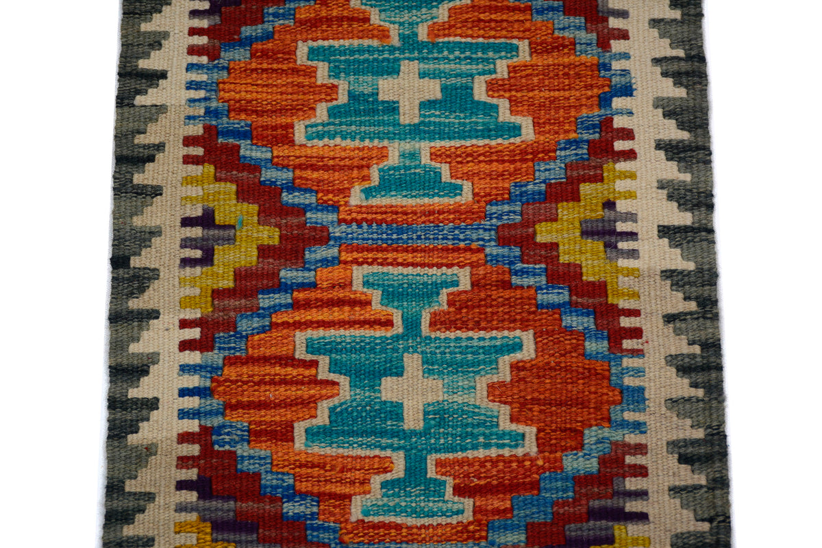 Mini Afghan Kilim Mat – Cobalt Diamond