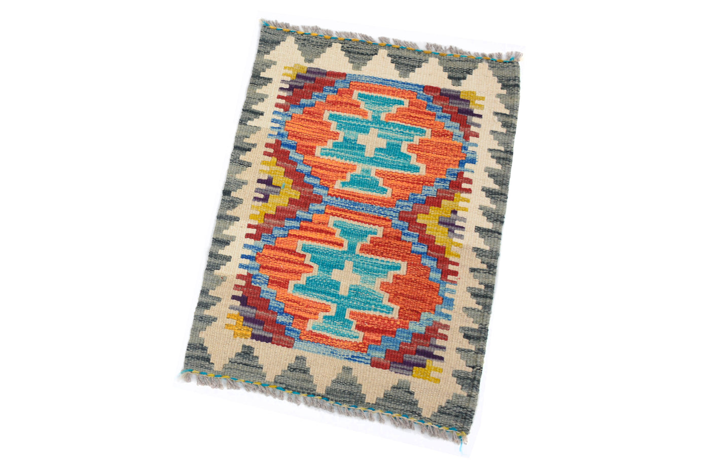 Mini Afghan Kilim Mat – Cobalt Diamond