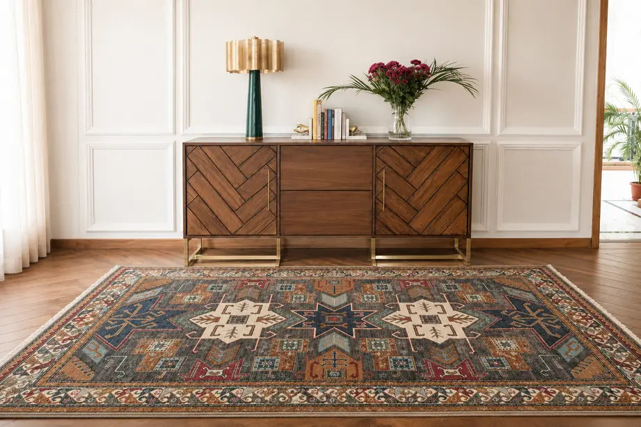 Super Kazak Afghan Rug – Charcoal Stella
