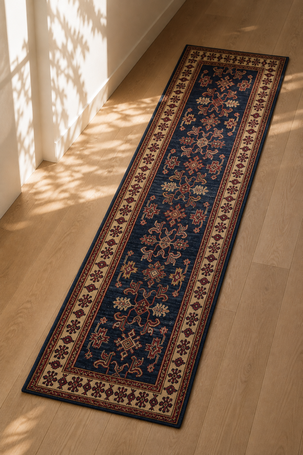 Super Kazak Afghan Runner Rug – Cobalt Lattice
