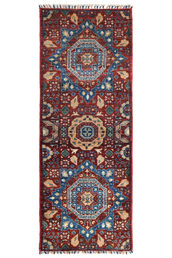 Chobi Afghan Runner Rug – Indigo Cadence