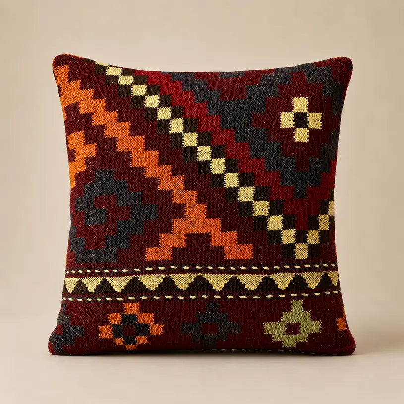 Chobi Kilim Cushion Cover – Wine Triptych