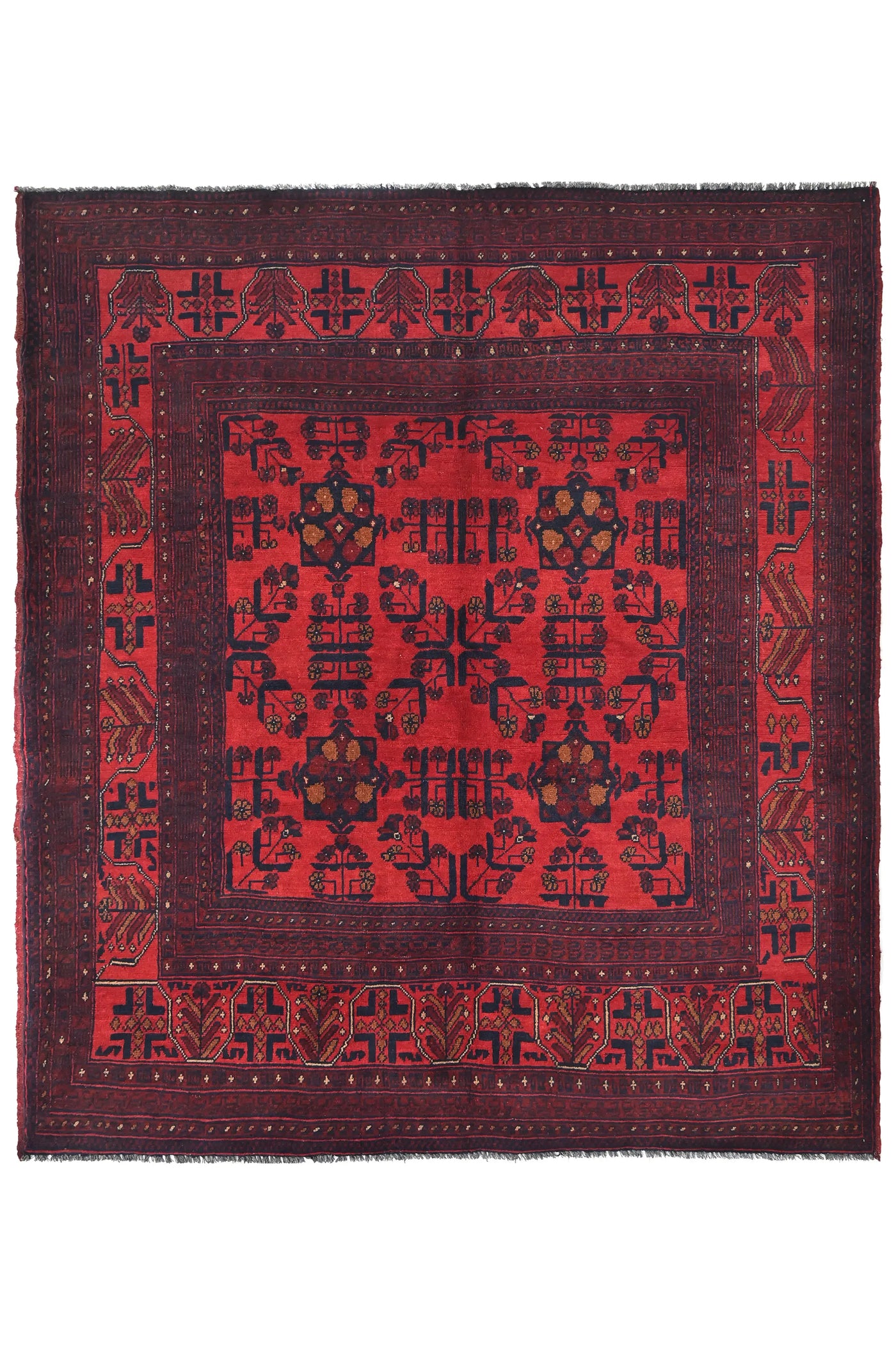 Khal Mohammadi Afghan Rug – Scarlet Triptych