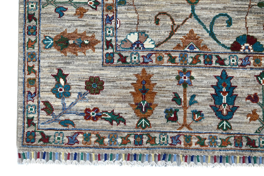 Khorjin Afghan Rug – Pewter Palmettes