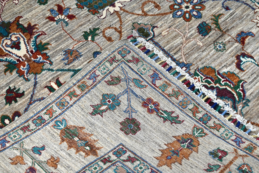 Khorjin Afghan Rug – Pewter Palmettes